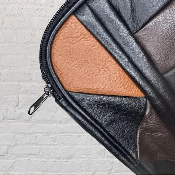 Vintage Avon Black and Brown Leather Purse Boho Bag Cross Body - Picture 6 of 8